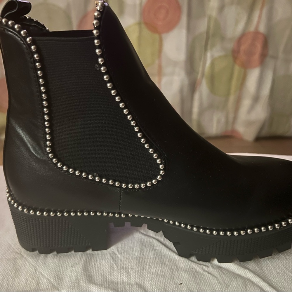 Size 7 Ego Lug Sole Silver Studded Booties. New with tags.